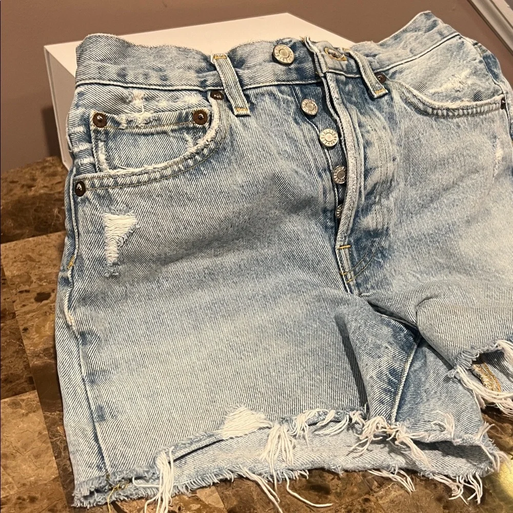 AGOLDE Parker Long Distressed Jean Shorts, Size 23